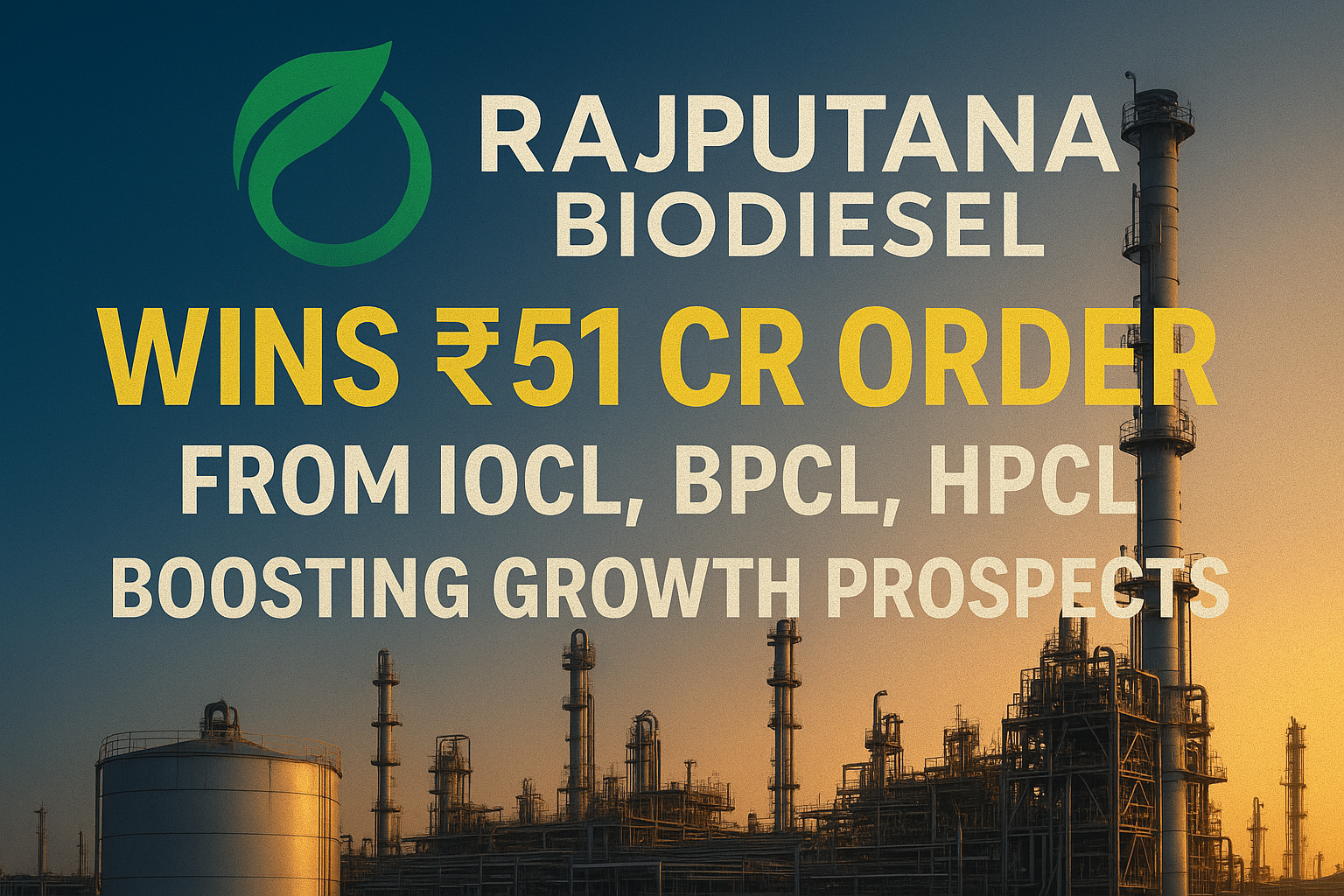 Rajputana biodiesel wins ₹51 crore order from iocl, bpcl, hpcl — stock surges with strong growth prospects in fy26