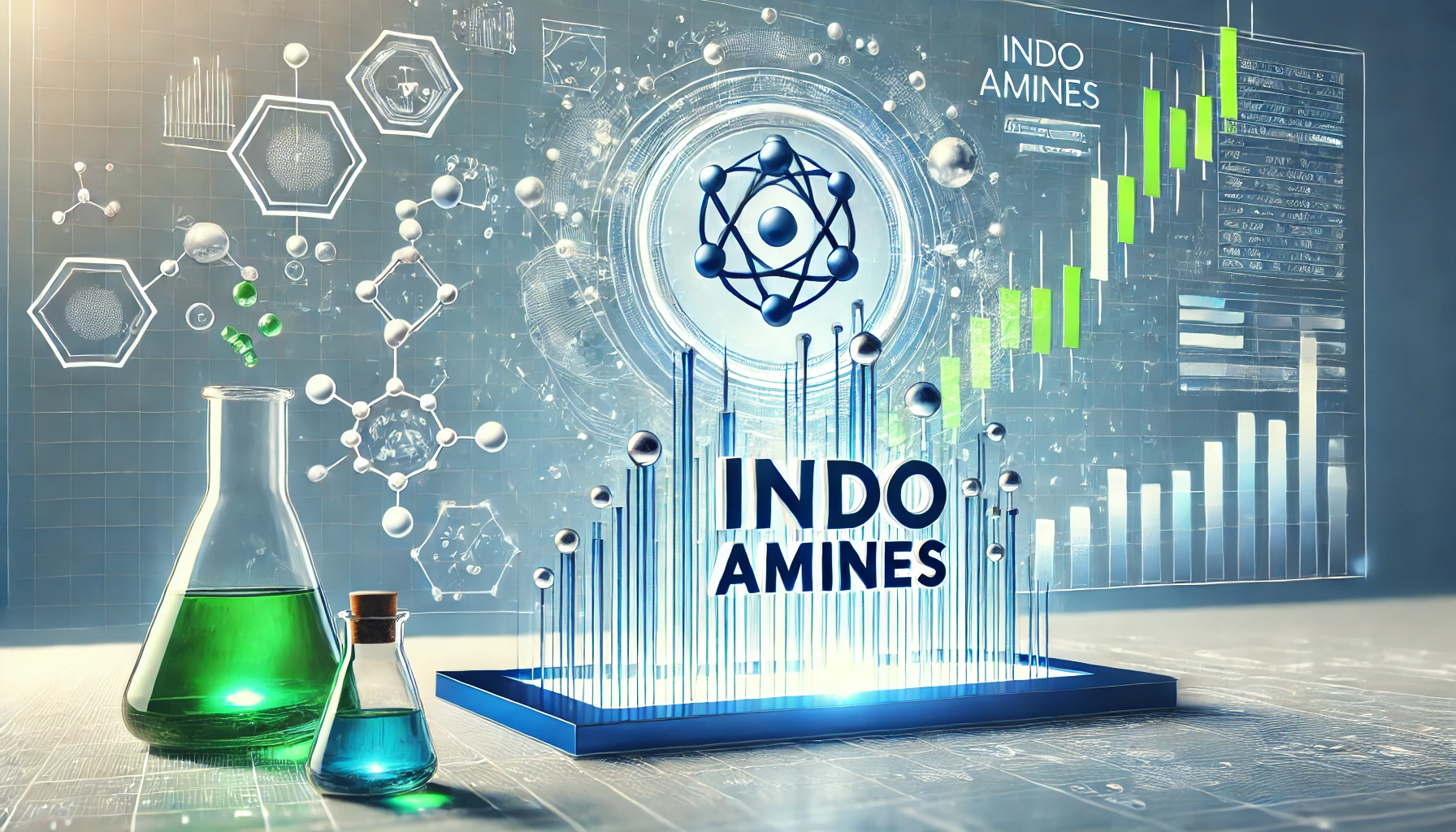 Dall·e 2025 04 23 10. 08. 16 a fresh and engaging digital artwork representing the indian chemical company indo amines. The image should include the indo amines logo prominently d