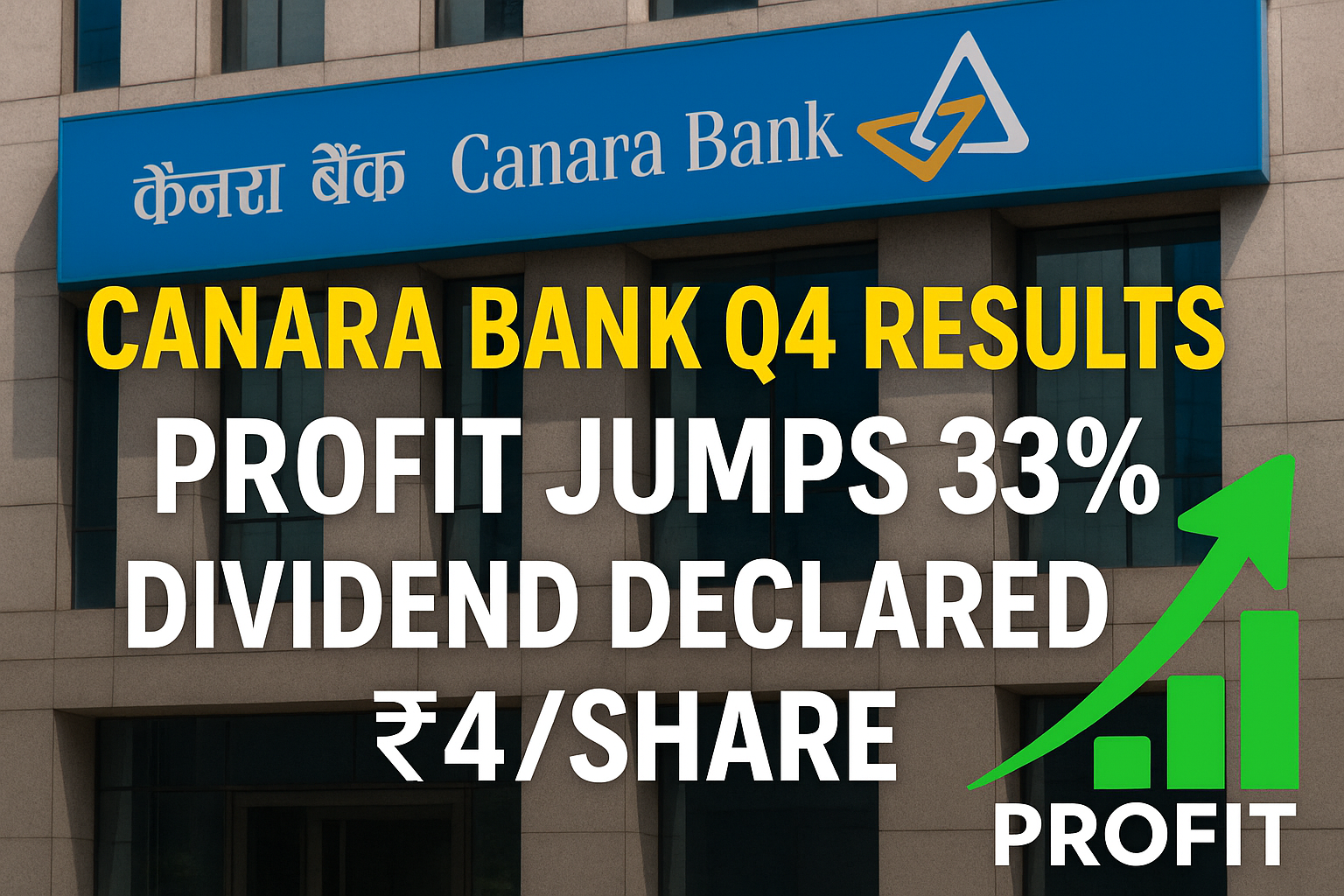 Canara bank q4 results- profit jumps 33% & dividend declared at ₹4/share
